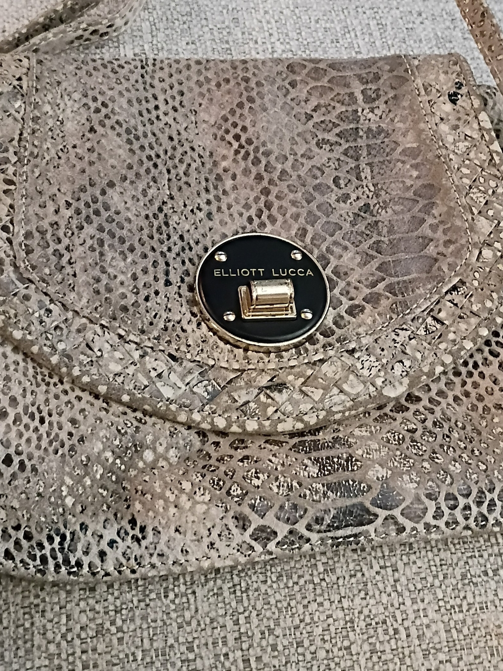 Elliott Lucca Taupe Snake-Embossed Crossbody with Gold Hardware